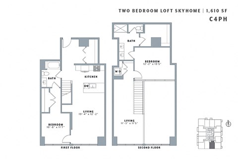 Floor plan for 2 beds, 2 baths, 1610 sqft